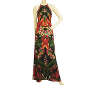 Ted Baker Tropical Floral Toucan Sleeveless Halter Maxi Evening Dress size 0