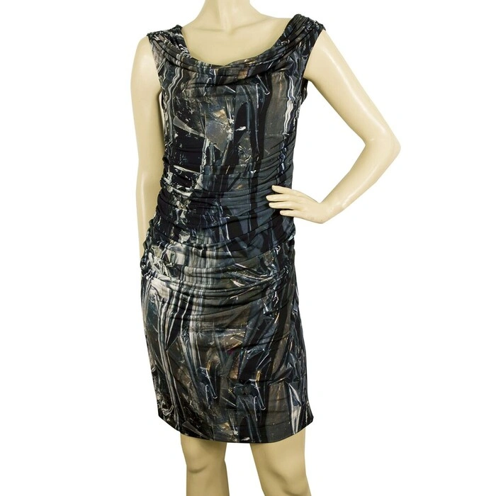 Helmut Lang Blue Gray Sleeveless Draped Open Back Bodycon Mini Dress size  10 - Swap Shop