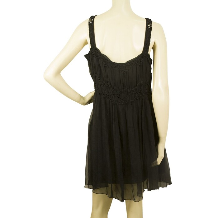 Toy G Black 100% Silk Above Knee Mini Length Beaded Dress sz 46