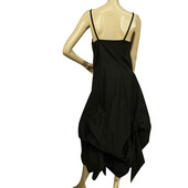 Black Cotton Spaghetti Straps Asymmetric Balloon Midi Dress w. Rivets size S