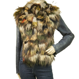 Artico Blue Shearling Multicolor Fur Long Sleeve Short Jacket Coat size 42