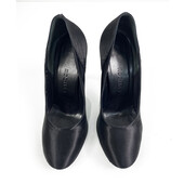 Rochas Black Satin Slim High Heel Classic Pumps Heels Shoes - Size 39.5