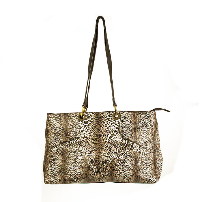 Angelo Marani Beige Brown Leopard Tote Two Long Straps Shoulder bag Handbag