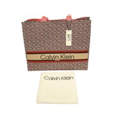 Calvin Klein Coral Gray Monogram Canvas Tote Bag Shoulder Handbag Shopper, new