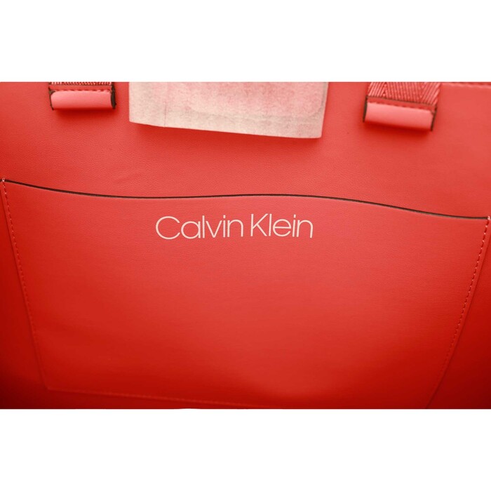 Calvin Klein Coral Gray Monogram Canvas Tote Bag Shoulder Handbag Shopper, new