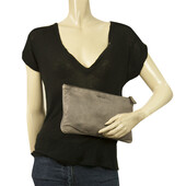 Miu Miu gray distressed leather medium sized clutch bag with gunmetal hardware