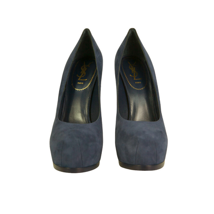 NWOB Yves Saint Laurent Blue Suede Tribute Tribtoo Heels Platform Pumps 40 Shoes