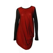 Maria Calderara Red & Black Long Draped Wool Viscose Knit Sweater Top size 2