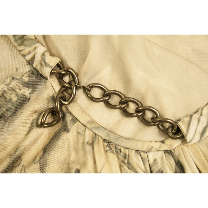 Alexander McQueen ancient gods print mini dress with chain at round collar 40 IT