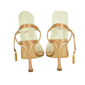 Jimmy Choo Champagne Gold Satin Tie Ankle Tassel Sandals Slim Heel Shoes 39.5