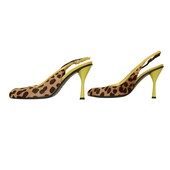 Dolce & Gabbana D&G Leopard Calf Hair Yellow Trim Heels Slingback Mules Shoes 38