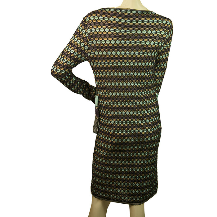 M Missoni Black & Multicolor Knitted Long Sleeve Ruffle knee length dress 42 IT