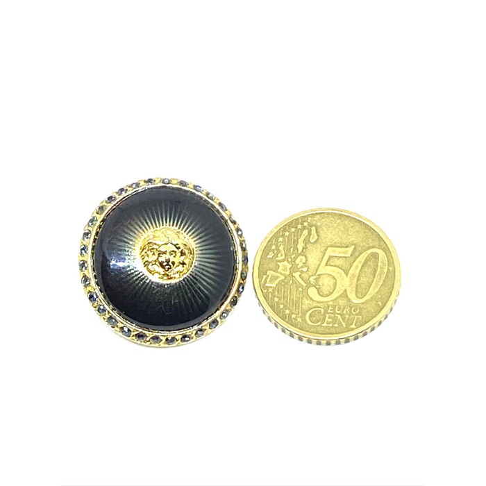 Versace Vintage Medusa Head Shank Button with dark Green color lacquer forming rays