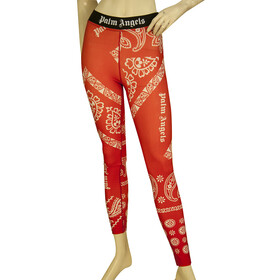 Palm Angels Red &amp; White Floral Paisley logo Leggings trousers pants size XS