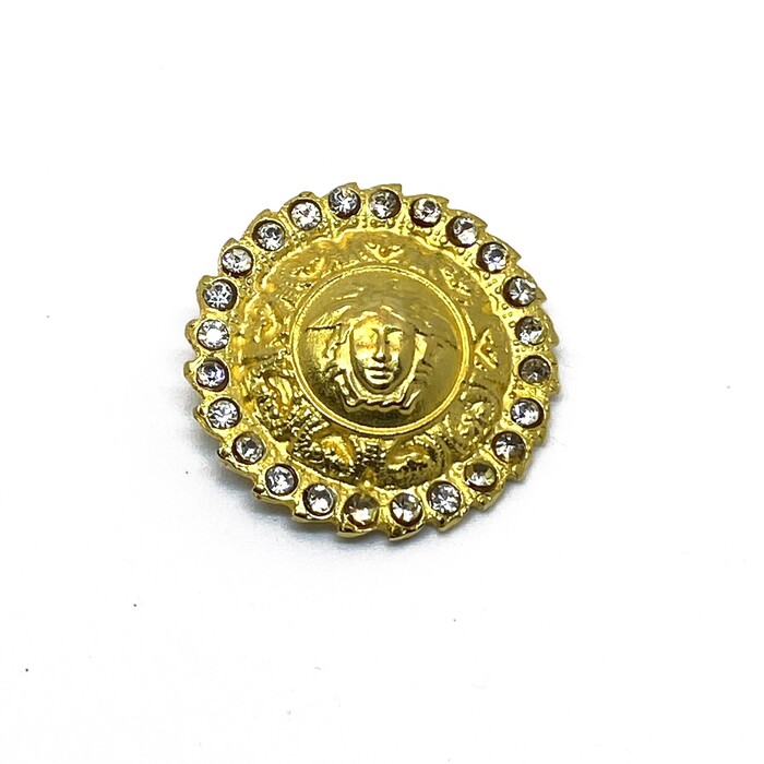 Versace Vintage Medusa Head Shank Button with Clear Crystal Beads Trim