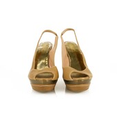 Sebastian Brown Leather Bronze Wedge Heel Sandal Platform Peep Toe Shoes SZ 36.5