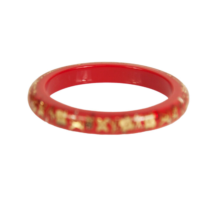 Louis Vuitton Thin Inclusion PM coral red with gold resin sequins bangle bracelet