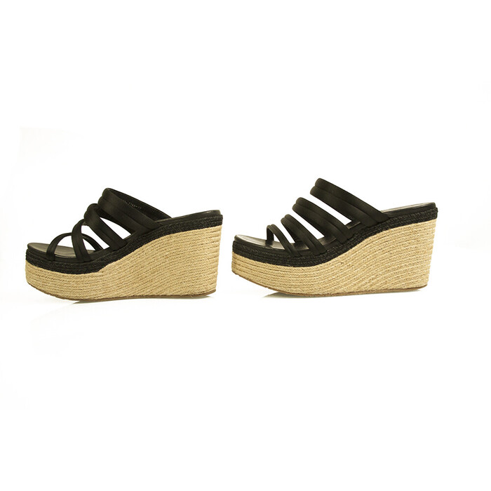 Pedro Garcia Black Straps Espadrille Wedges Heels Sandals Shoes size 37