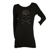 Philipp Plein Black Long Sleeves Rhinestones Skull T-shirt Mini Dress size XL