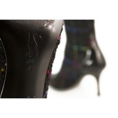 Gina Tweed Fabric Black Patent Leather Boots Slim heels Shoes Back Zipper sz 6