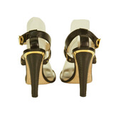 Jimmy Choo Black Leather Gold Grommets Strappy Sandals Heels shoes size 40