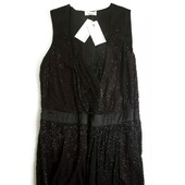 Pinko Black Fully Beaded Sleeveless Draped Tulip Mini Dress sz 44