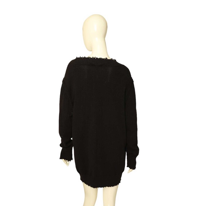 T by Alexander Wang Black Knit V- Neckline Distressed Jumper Sweater Dress