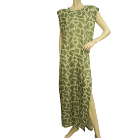 Mr Mood Green Beige Linen Maxi Padded Shoulders Sleeveless Dress size 1