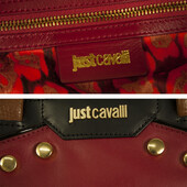 Just Cavalli Black Red Brown Leather Large Studded Top Handles Grab bag Handbag