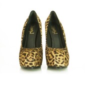 Yves Saint Laurent Brown Leopard Calf Hair Tribute Tribtoo Heels Pumps 40 Shoes