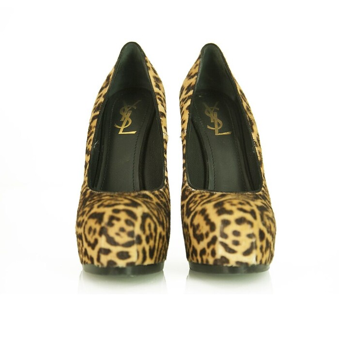 Yves Saint Laurent Brown Leopard Calf Hair Tribute Tribtoo Heels Pumps 40 Shoes