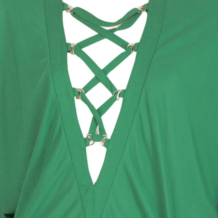 Balmain Green Criss Cross Deep V Neckline Dolman Sleeve Mini Length Dress 36 - Swap Shop Balmain Green Criss Cross Deep V Neckline Dolman Sleeve Mini Length Dress 36 - Swap Shop