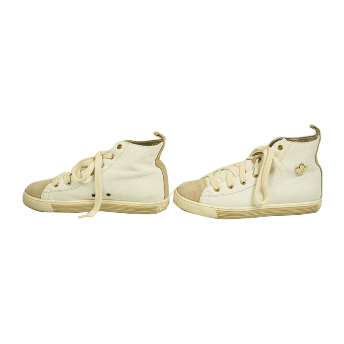 Dsquared2 Off White Leather Beige Suede High Top Lace Up Sneakers Shoes 36.5