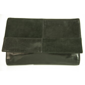 Black Leather & Velvet Flap Top Large Clutch Bag Handbag