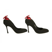 Brian Atwood Black Suede Red Satin Bow Classic Pumps Heels Shoes - Size 40