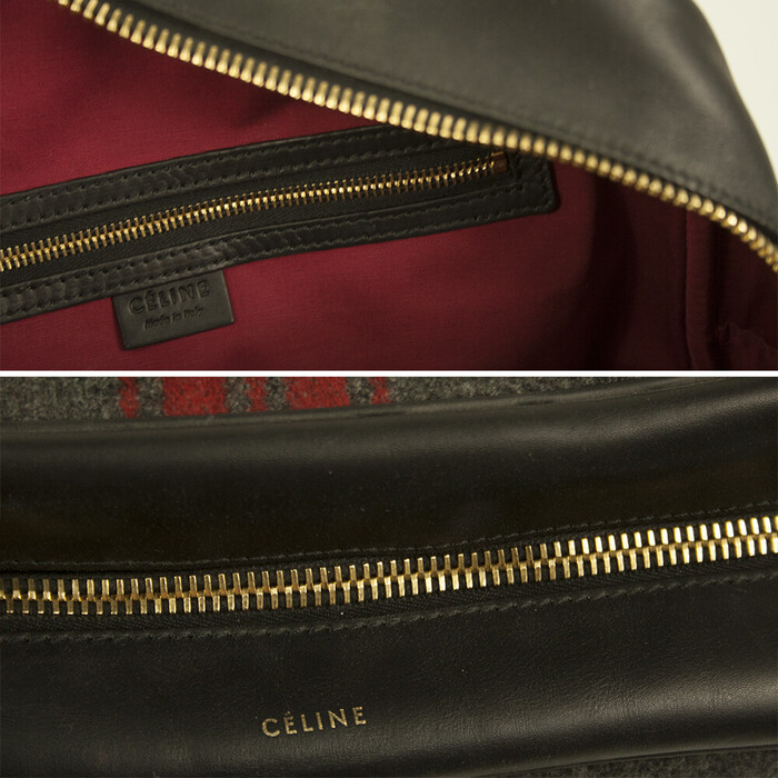 CELINE black leather gray red tweed fabric doctor camera top handle hand bag