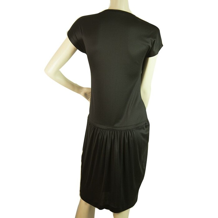 Tomas Maier Black Silk V Neckline w. Slits Cap Sleeves Knee Jersey Dress size 36