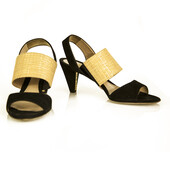 Fendi Black Suede Beige Raffia Open Toe Sandals Shoes Slingback Heels size 39