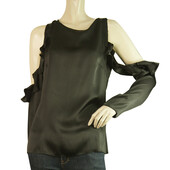 Cushnie et Ochs Black 100% Silk Ruffled Open Cut Shoulders Blouse Top size US 8