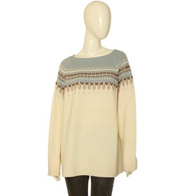 Marina Rinaldi Sport Beige Blue Woolen Sweater Long Sleeves Beaded Top size XL