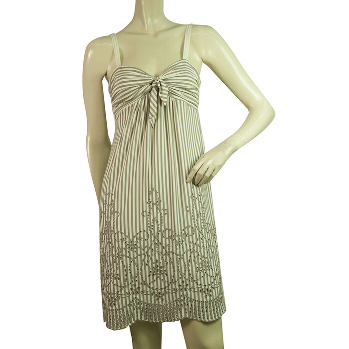 BCBG Max Azria Beige White Stripes Spaghetti Straps Mini Length Dress size XS