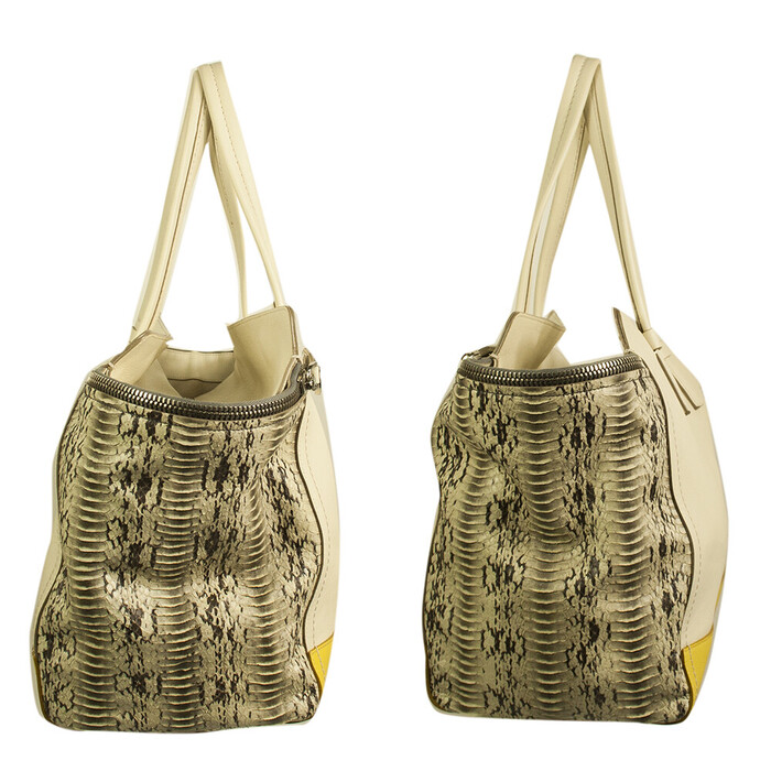 Salvatore Ferragamo cream & yellow leather plus snakeskin tote shopper bag