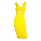 Bright Yellow Bodycon Below Knee Length Sleeveless Bow Midi Dress