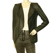 Neil Barrett Dark Green Real Leather Open front Collarless Jacket Size S