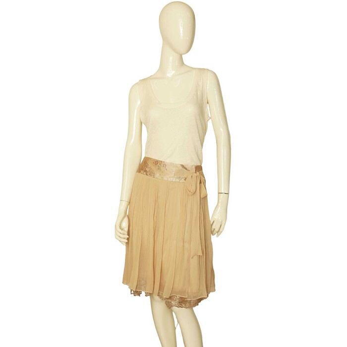 Diane Von Furstenberg Leanne Beige Color Silk Lace Pleated Knee Wrap Skirt 2