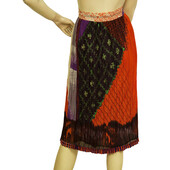 Etro Orange 100% Silk Pleated Drawstring Knee Length Midi Skirt Size 44