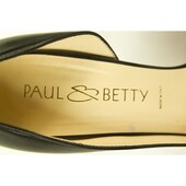 Paul & Betty Black Leather Open Toe Pumps Platform Shoes w. Gold Studs sz 39