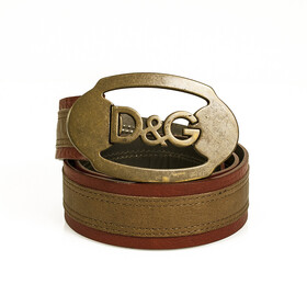 DOLCE &amp; GABBANA WOMAN&#039;S Two Tone Brown Leather Brass Tone HW BELT Size 85