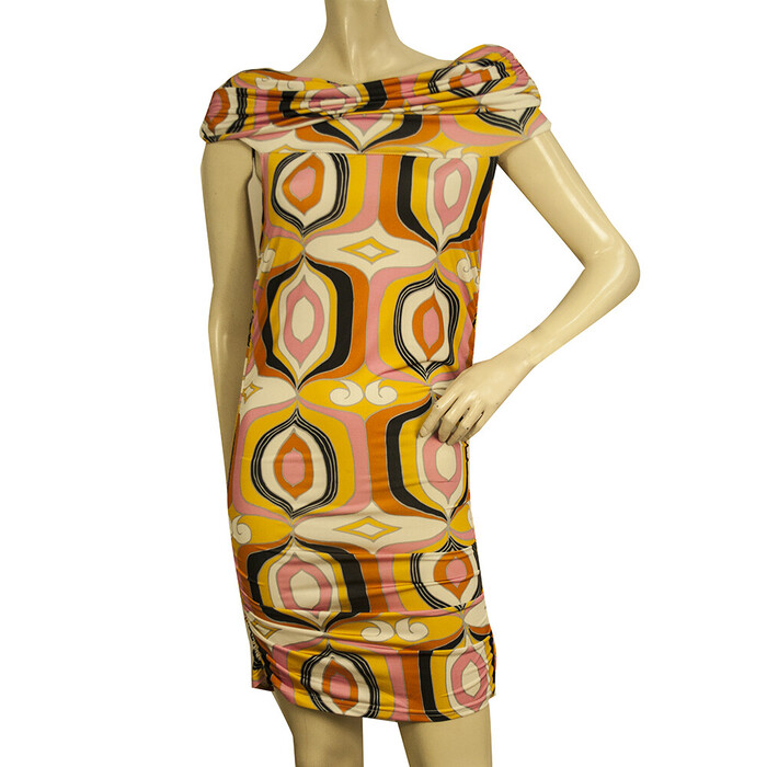 Matthew Multicolor Printed Off Shoulders Draped mini Bodycon Dress size 2