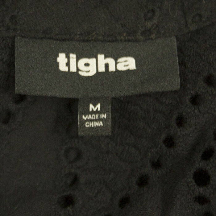 Tigha Romantic Black Broderie Cotton Blouse Sleeveless Top size M